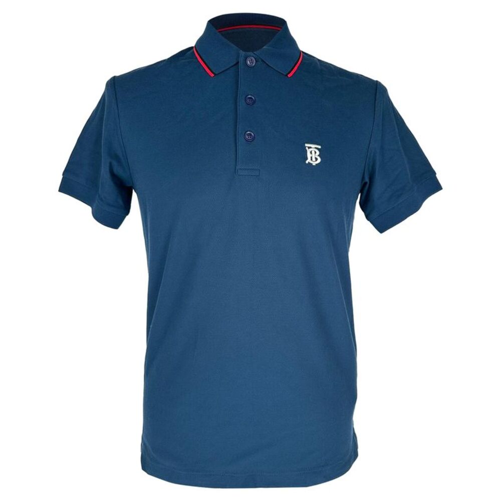 Burberry Logo-Embroidered Polo Shirt in Navy Blue Cotton